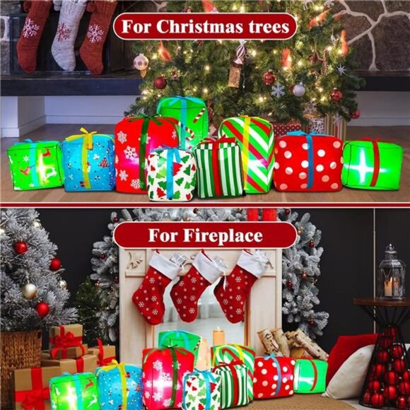 9 Foot Long Christmas Giant Inflatable Gift Boxes with 9 LED Lights Multicolor - Picture 5 of 7